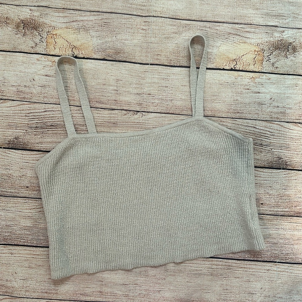 Madewell Halstead Square Neck Sweater Cropped Tank Size Large Form Grey